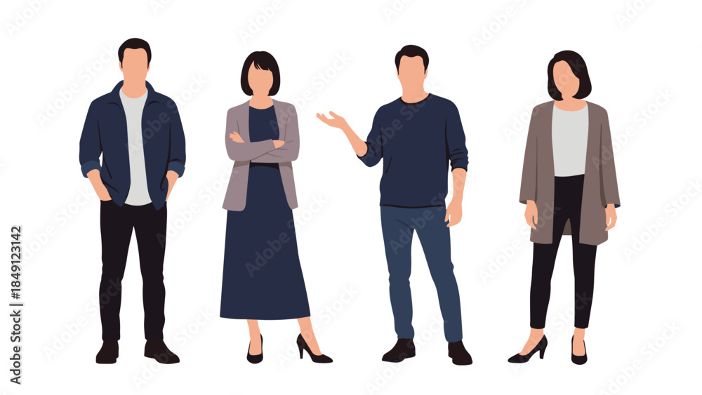 Fototapeta premium Four Professionals in Business Attire Standing in a Row