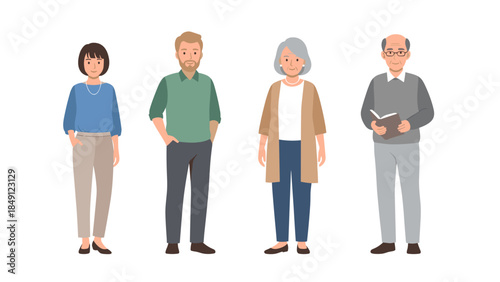 Diverse Group of Four Adults Standing in Casual Attire