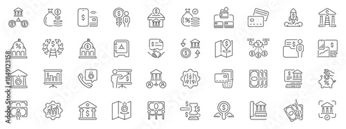 Banking icons set. editable line icons, outline, finance, transaction symbols