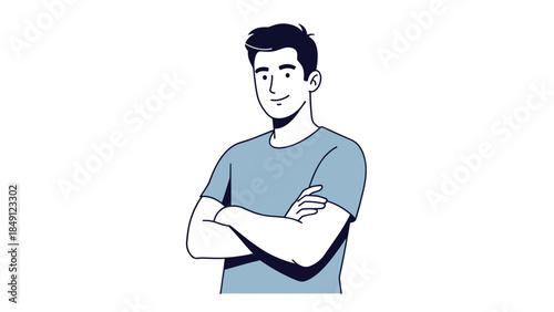 Confident Man in Blue Shirt with Arms Crossed, Illustration