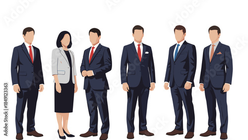 Group of Professionals in Business Attire Standing in a Row