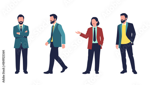 Four Business People Walking in Colorful Suits