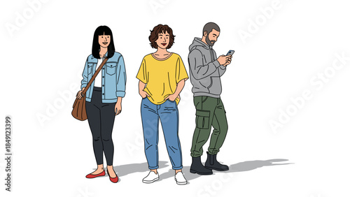 Three Friends Standing Casually in Casual Outfits