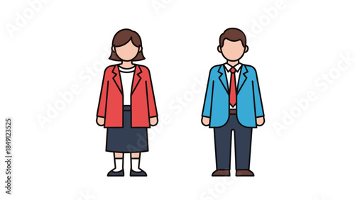 Colorful Cartoon Boy and Girl in Formal Attire