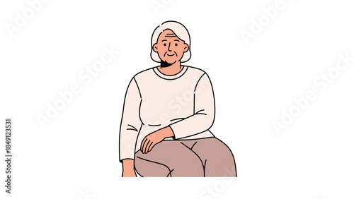 Elderly Woman Smiling Warmly in Long-Sleeved Top and Headscarf