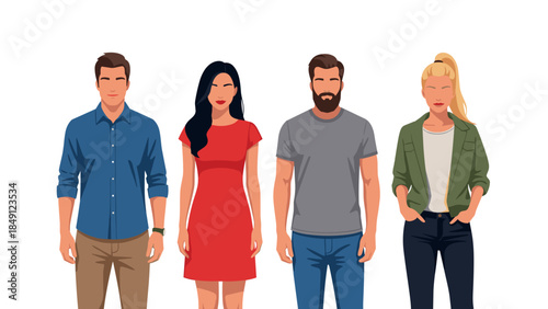 Diverse Group of Four Casual Friends Standing Together