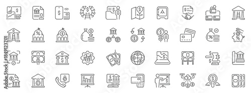 Bank and finance icons set. editable line icons, outline, business symbols collection