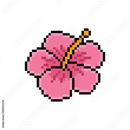 pixel art hibiscus flower 8 bit vector icon for computer game logo