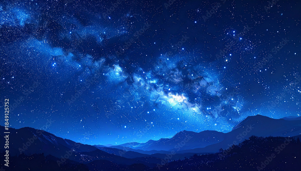 Fototapeta premium Milky Way over the mountains at night with stars and blue sky