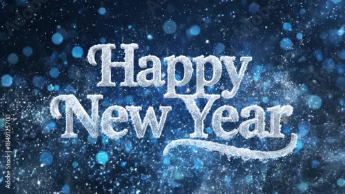 Sparkling Happy New Year Text Animation with Blue Particle Effects