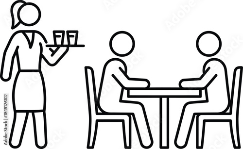 Waitress serving drinks to customers at a table