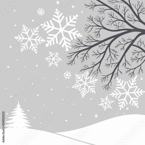 Minimal White Winter Background With Snowflakes