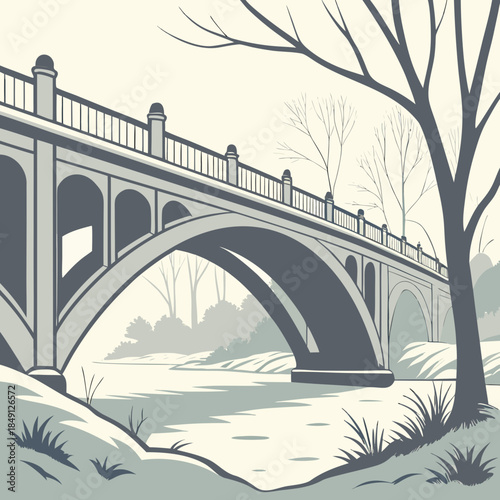 Snow Covered Bridge In Winter Fog