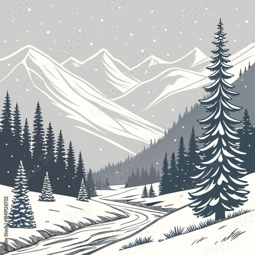 Snowy Mountain Valley Panorama