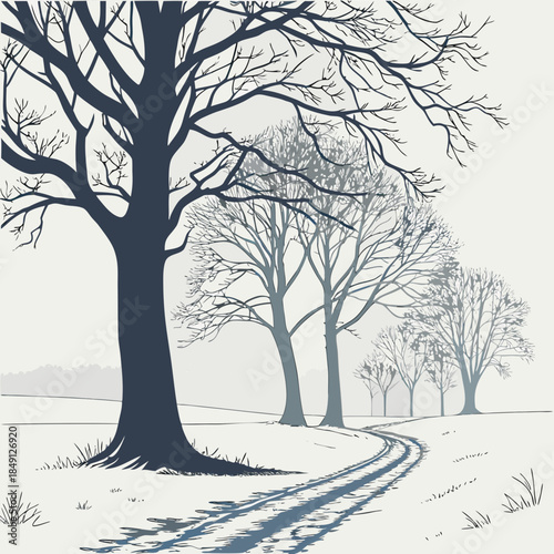 Winter Landscape With Bare Trees And Fog