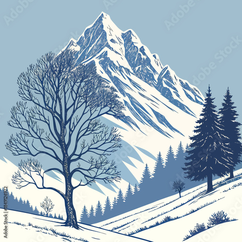 Winter Mountain Peak Under Blue Sky