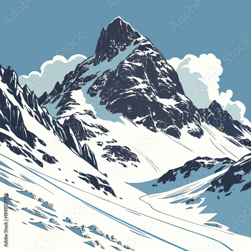 Winter Mountain Peak Under Blue Sky