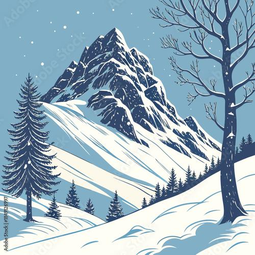 Winter Mountain Peak Under Blue Sky