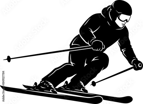 Alpine Skier Action Silhouette Vector Illustration