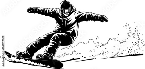 Downhill Alpine Skier Action Silhouette in High-Speed Slalom