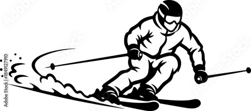 Alpine Skier Action Silhouette Vector Illustration