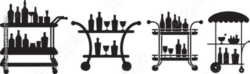 Set of Home Bar Cart Silhouette Vector