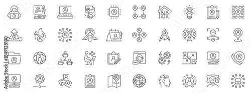 Member and community icons set. editable line icons, linear, social network graphics