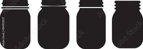 Set of Glass Mason Jar Silhouette Vector