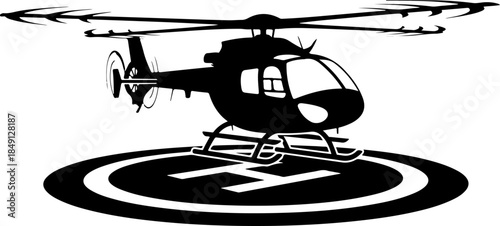 Helicopter Flight Over Mountain Peaks Silhouette Illustration