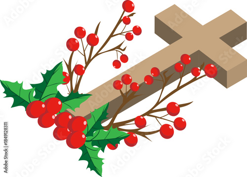 크리스마스 십자가와 빨간열매