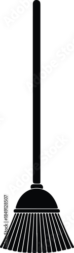Silhouette Black Broom Icon Housekeeping Cleaning Tool Vector Illustration