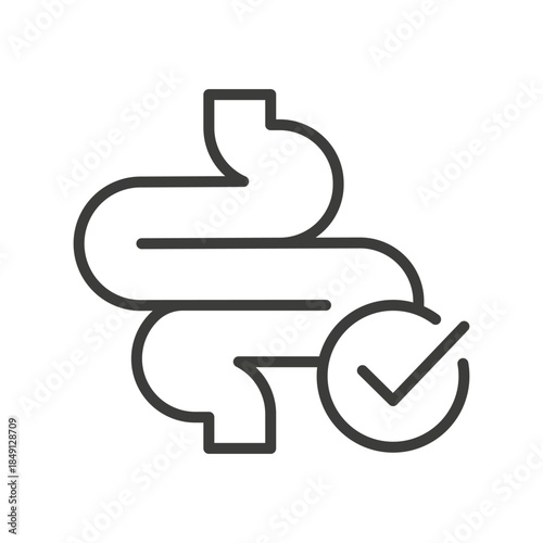 Healthy gut icon. Represents digestive health. Line symbol. Gastroenterology, intestinal wellbeing.
