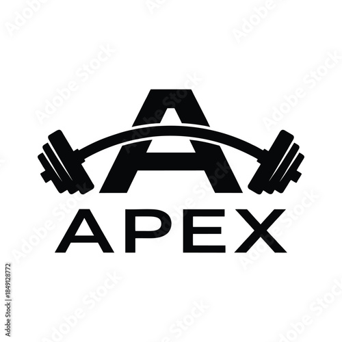 Apex Fitness Gym Logo Design: Bold Letter A Silhouette with Barbell Weight Illustration