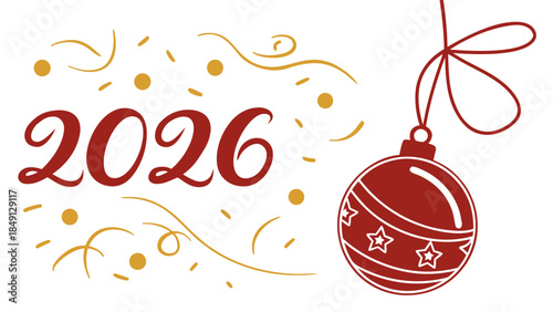 Stylish red 2026 digits on a light red backdrop, adding a festive touch to your New Year greeting card.