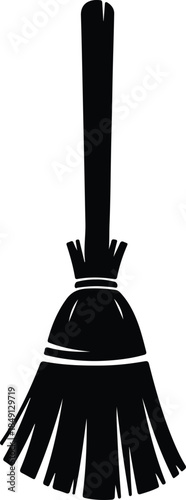 Silhouette traditional broomstick witch accessory vector illustration