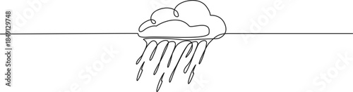 continuous line drawing of rain falling from cloud, line art vector illustration