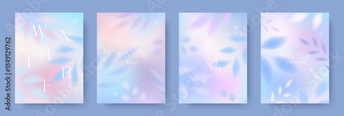 Winter gradient backgrounds.Blurred illustrations with frozen plants and florals.Abstract dreamy banners in soft pastel colors.Delicate minimal designs for holidays prints; covers; ad; invitations.