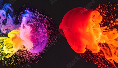 Dreamy scene of colliding neon inks