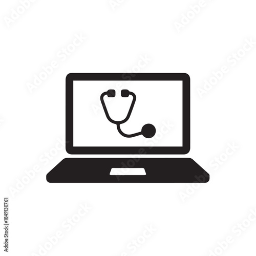Laptop and stethoscope symbolizing telemedicine, virtual healthcare, and health monitoring.