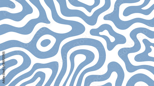 Trendy abstract seamless background featuring thick, undulating, flowing lines or organic shapes in pastel blue and white.