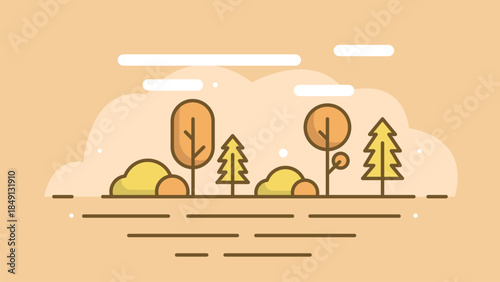 Nature Cartoon Illustration Trees Autumn Season Cute Background Flat Colorful.Vector Design