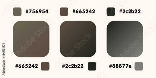 Gradient collection, shiny rainbow hologram. Holographic foil texture, grey, black, brown gradation. Catalog of samples palettes in RGB HEX. Vector set for frame, border, other design.