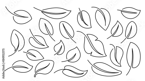 Leaves Continuous Line Art Doodle Hand Drawn Collection Botanical Outline Set.Vector Illustration