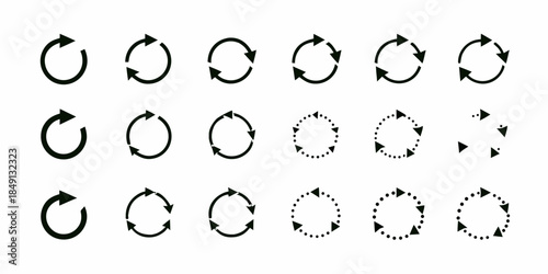 Arrangement of circular arrows and dotted circles in a grid pattern