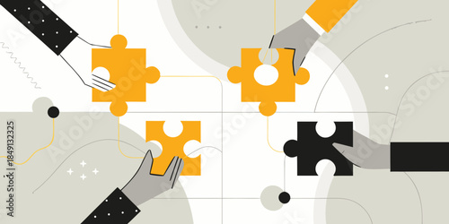 Hands connecting puzzle pieces symbolizing collaboration and problem solving concepts