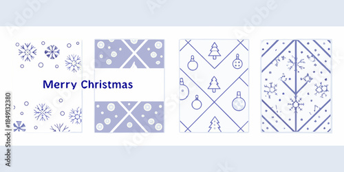A series of festive christmas patterns with snowflake and tree designs