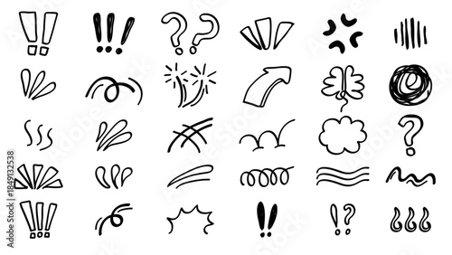 Hand drawn Anime Manga Doodle Line Elements Set Character Emotion Graphic Effects.Vector Collection