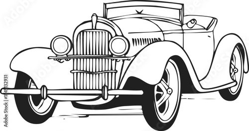 Antique roadster automobile elegant hand drawn lines showcasing timeless vintage style on white background canvas