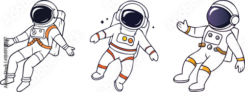 Astronaut floating outline icon with bold black line art clean minimal figure isolated space design