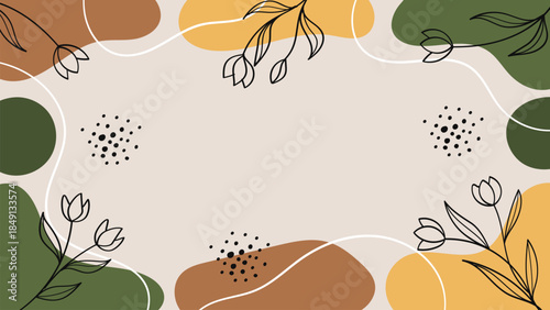 Modern nature banner or background featuring abstract organic shapes in bohemian earth tones